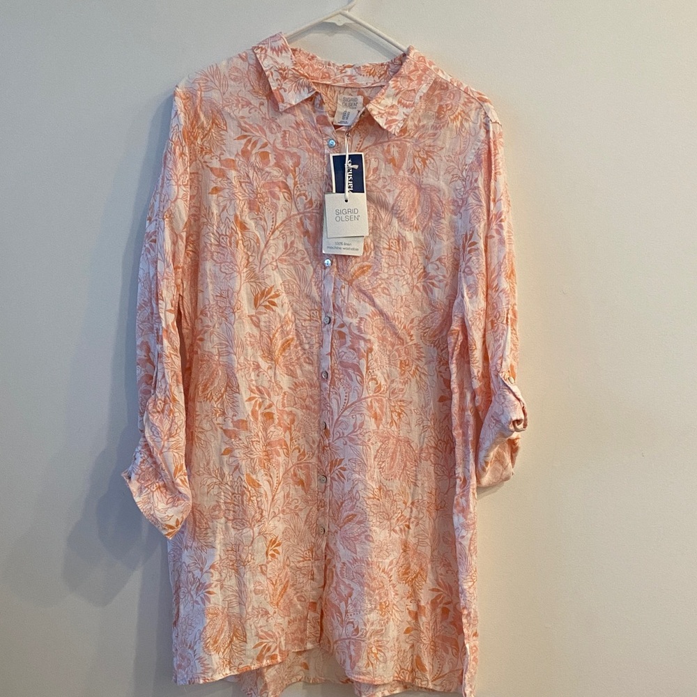 Sigrid Olsen Peach Floral Blouse